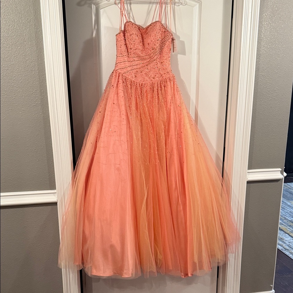 Stunning Peach Strapless Prom Dress